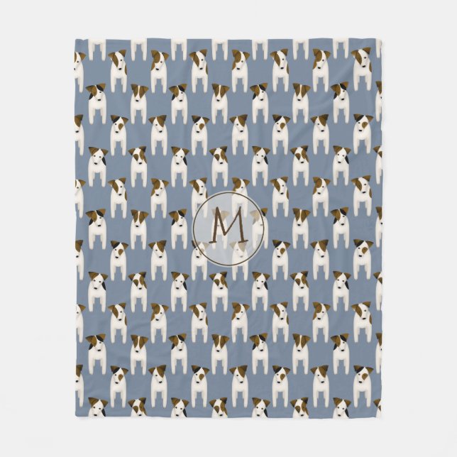 Snuggly Jack Russell Terriers pattern monogrammed Fleece Blanket (Front)