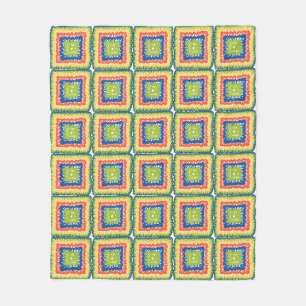 Snuggly Modern Retro Lime Yellow Granny Square Fleece Blanket