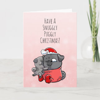 Snuggly Puggly black pug Christmas card