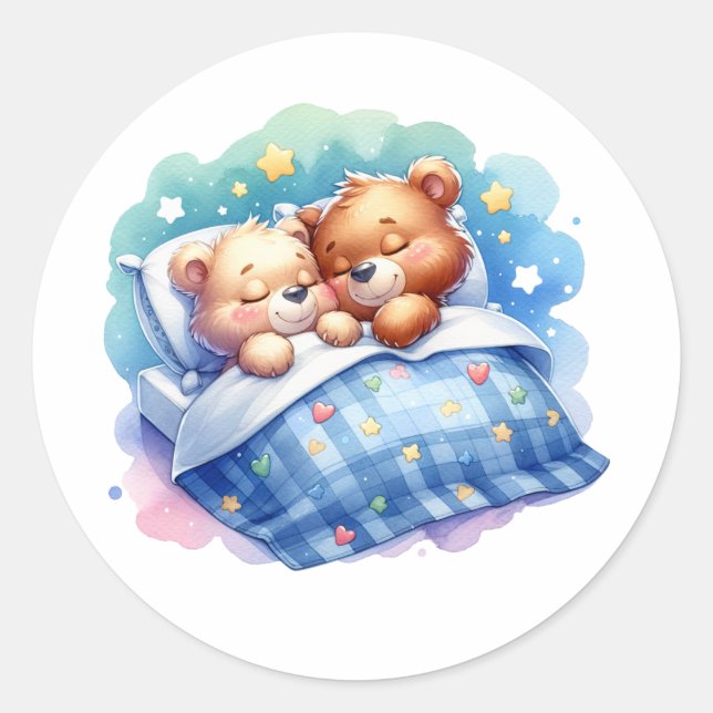 Snuggly Sleeping Pandas in Bed Classic Round Sticker (Front)