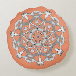 *~* Snugly White & Silver Pink Mandala Round Cushion