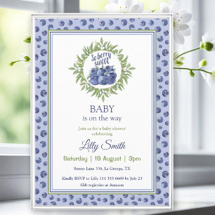 So Berry Sweet Baby Shower Blueberry Blue Pattern Invitation