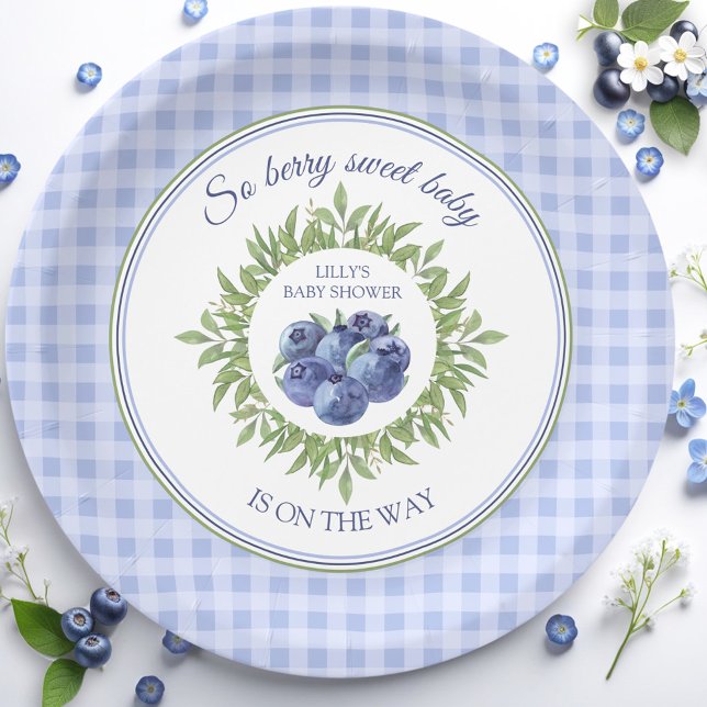 So Berry Sweet Blueberry Blue Plaid Baby Shower  Paper Plate (So Berry Sweet Blueberry Blue Plaid Baby Shower Paper Plates)