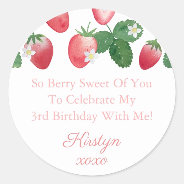 So Berry Sweet Of You Strawberries Thank You Favou Classic Round Sticker (Front)