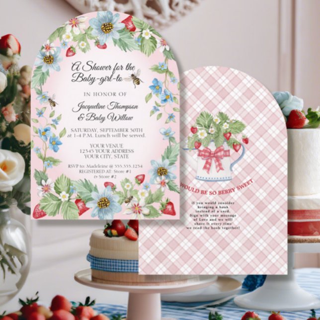 So Berry Sweet Pink Gingham Girl to Bee Shower Invitation (Creator Uploaded)