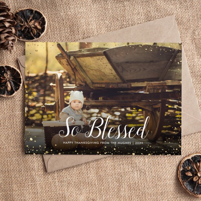 So Blessed | Glitz Faux Glitter Photo Overlay Holiday Card (Creator Uploaded)