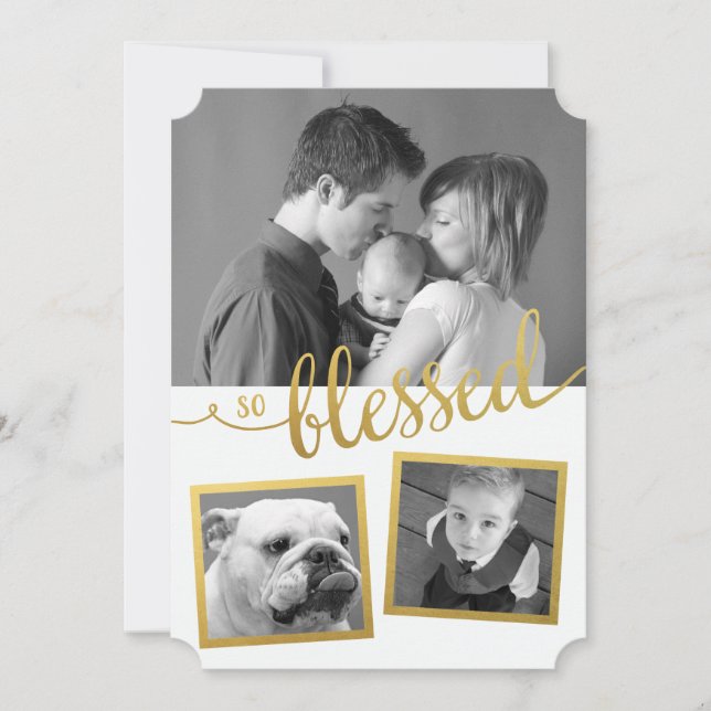 So Blessed holiday gold foil custom 3 photo Card (Front)
