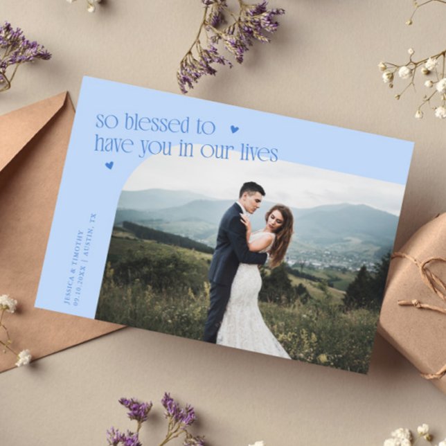 So Blessed Icy Blue Wedding Photo Thank You Card (Creator Uploaded)