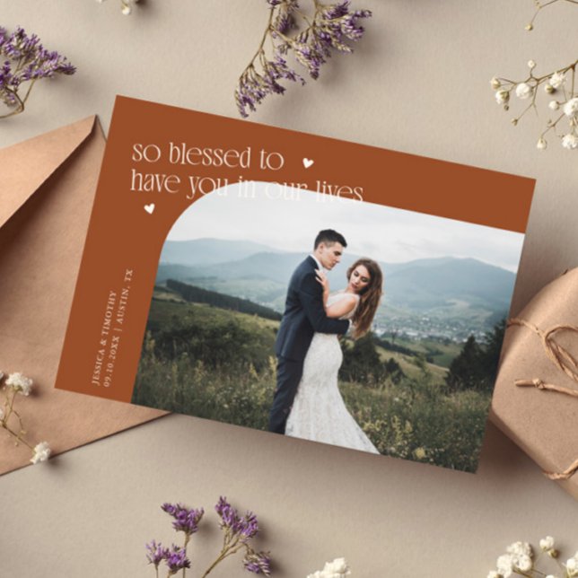 So Blessed Terracotta Wedding Photo Thank You Card (Creator Uploaded)
