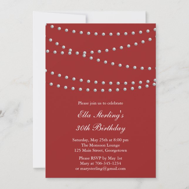 So Chic Pearls Birthday Invitation (red) (Front)
