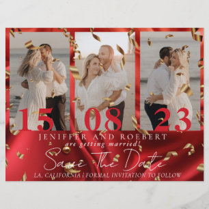 So Chic Red Photo Collage Save the Date Card