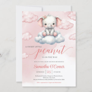 So Cute baby elephant on cloud little peanut  Invitation