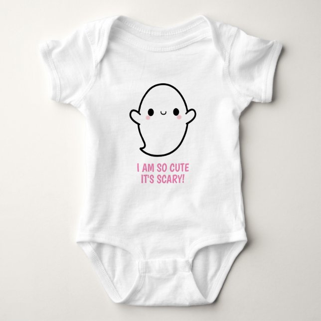 So Cute it's Scary Cute Kawaii Halloween Ghost  Baby Bodysuit (Front)