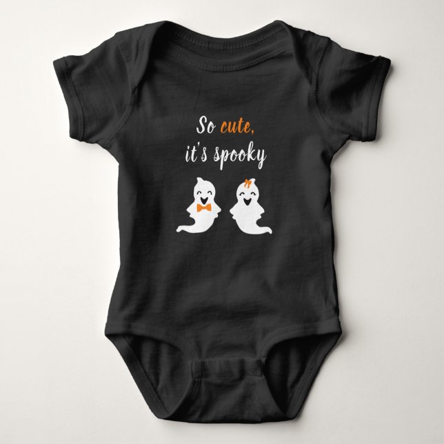 So Cute It's Spooky Happy Ghosts With Bows Orange Baby Bodysuit (Front)