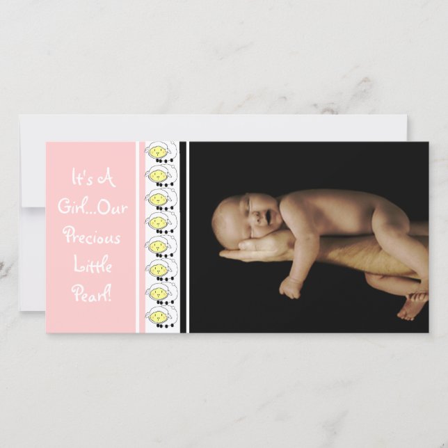 So Cute Stacked Sheep It's A Girl... Our Pearl Announcement (Front)