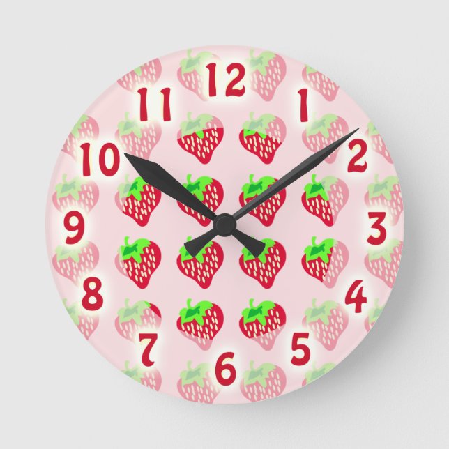 So Cute Strawberry Time Round Clock (Front)