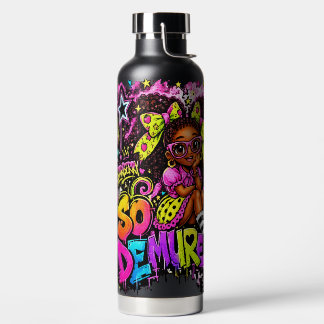 So Demure™ Strawberry Graffiti Girl | 32 oz Black Water Bottle