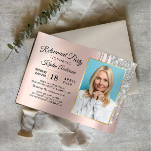 So Elegant Glitter Rose Gold Retirement Party Invitation