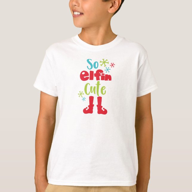 So Elfin Cute, Elf Shoes, Snowflakes, Christmas T-Shirt (Front)