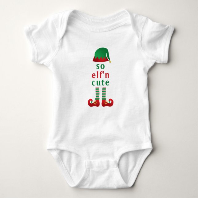 So Elf'n Cute Elf Funny Christmas Saying Baby Bodysuit (Front)