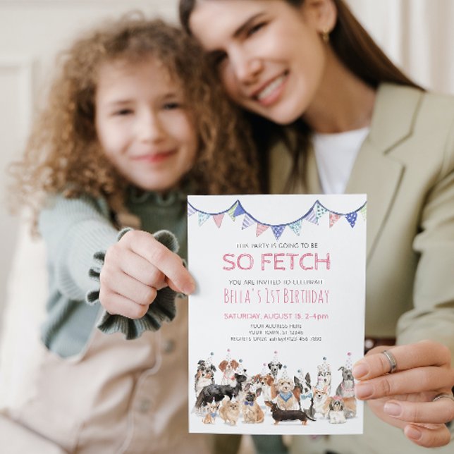 So Fetch Puppy Dog Birthday Party Invitation (Paw-ty Time! Celebrating Your Puppy's 1st Birthday!)