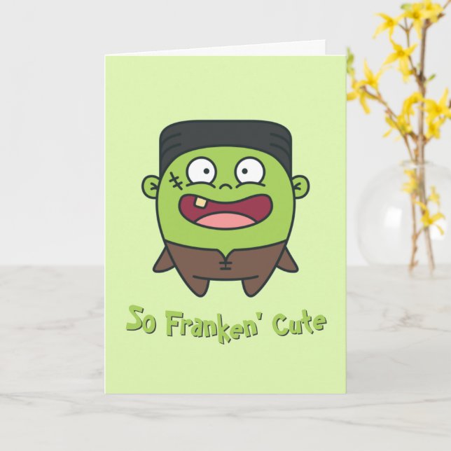 So Franken' Cute Funny Frankenstein Halloween Card (Yellow Flower)