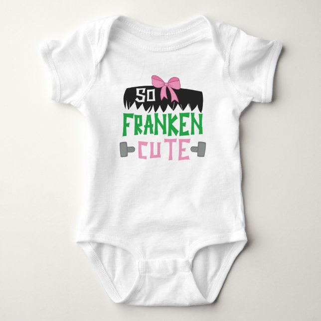 So Franken Cute Funny Pink Baby Girl Halloween Bodysuit (Front)