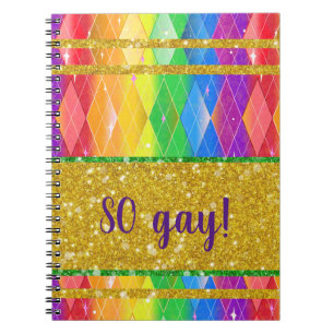 SO gay! glitter rainbow gay pride argyle Notebook