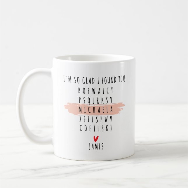 So Glad I Found You Name Word Search Coffee Mug (Left)