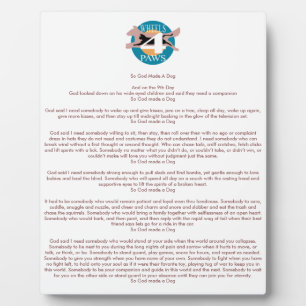 "So God Made A Dog" complains Plaque