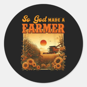 So God Made A Farmer, Farm Life, Christian Vintage Classic Round Sticker