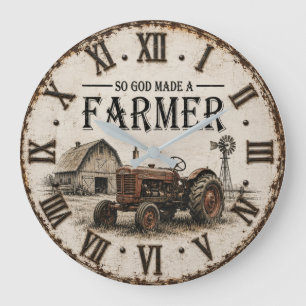 So God Made a Farmer Rustic Vintage Tractor Large Clock