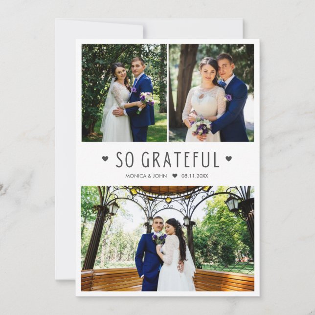 So Grateful Modern Wedding Photo Thank You Card (Front)