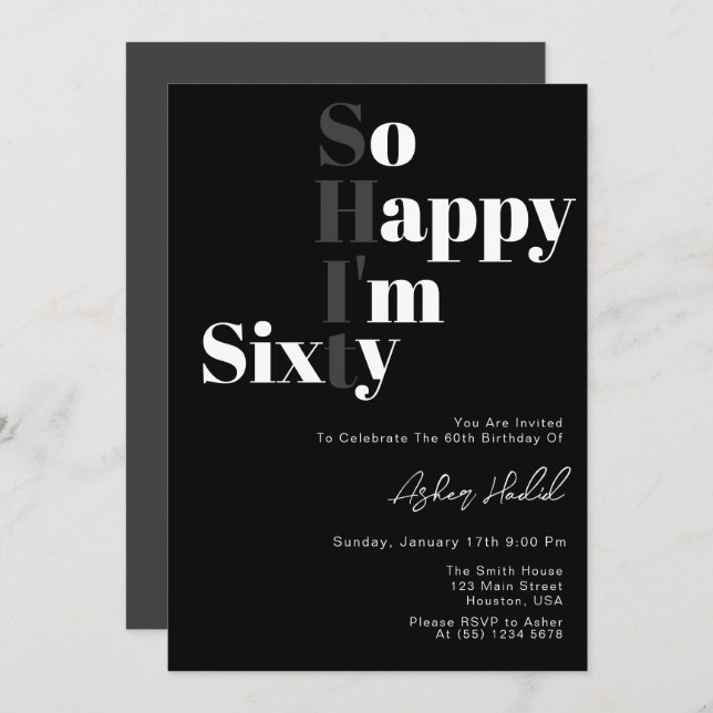 So Happy I'm Sixty 60th Birthday Party Invitation (Front/Back)