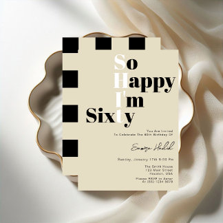 So Happy I'm SIXTY Bold Beige 60th Birthday Party Invitation