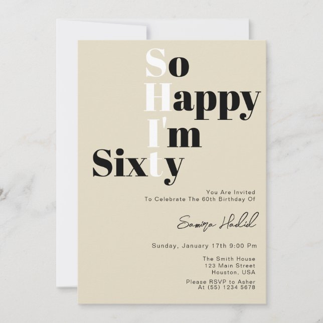 So Happy I'm SIXTY Bold Beige 60th Birthday Party  Invitation (Front)