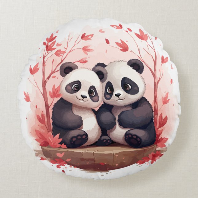 So Happy Together Panda pair  Round Cushion (Front)