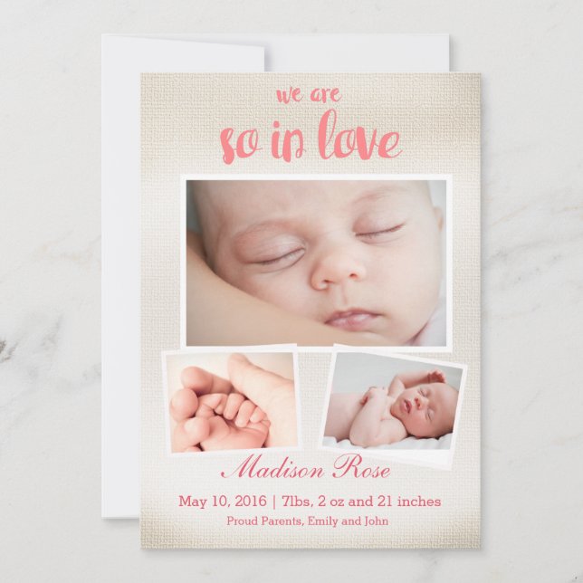 So in love Baby girl Birth announcement (Front)