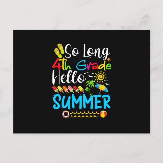 So Long 4th Grade Hello Summer Last Day Of School. Announcement Postcard (Front)