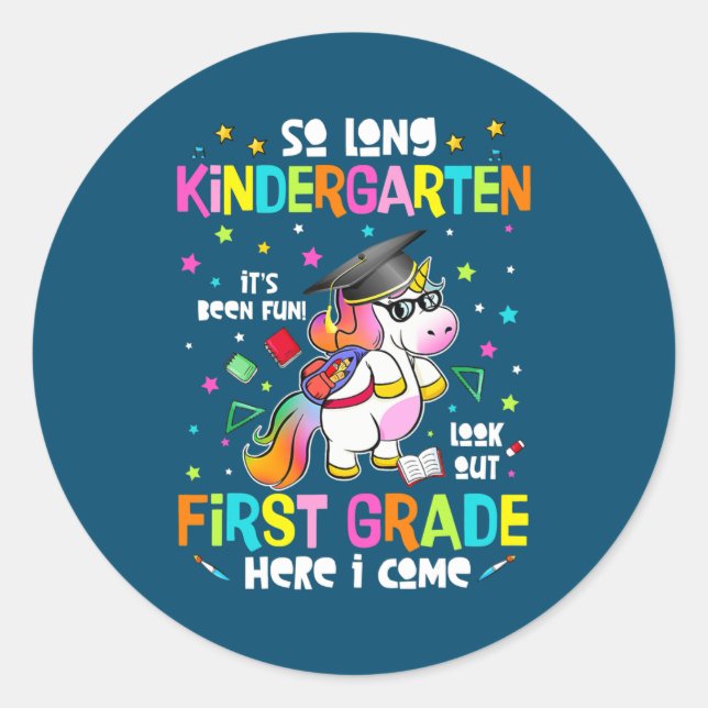 So Long Kindergarten 1st Grade Here I Come Classic Round Sticker (Front)