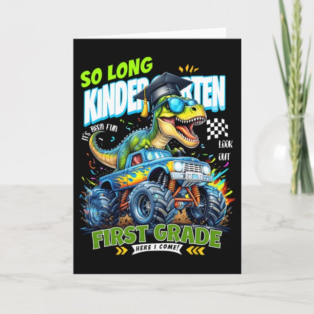 So Long Kindergarten Graduate Dinosaur 1st Grade H Card (Front)