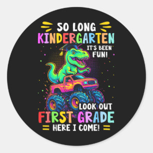 So Long Kindergarten Graduation Monster Truck Dino Classic Round Sticker