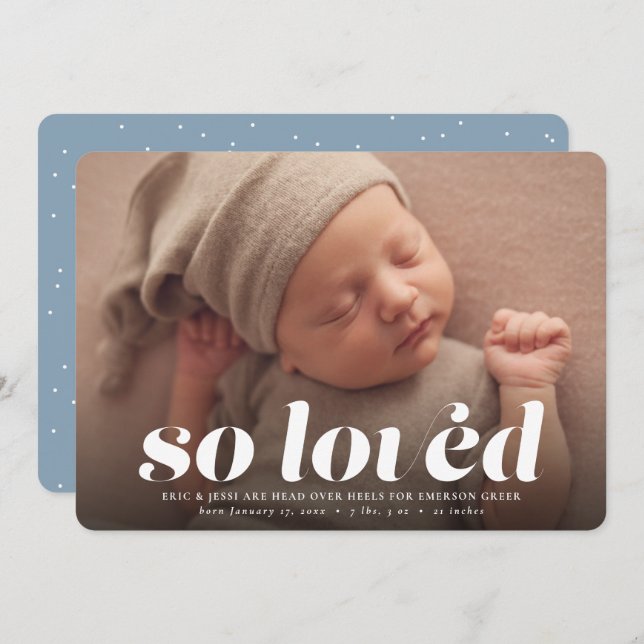 So loved Valentine's Day photo blue birth Announcement (Front/Back)