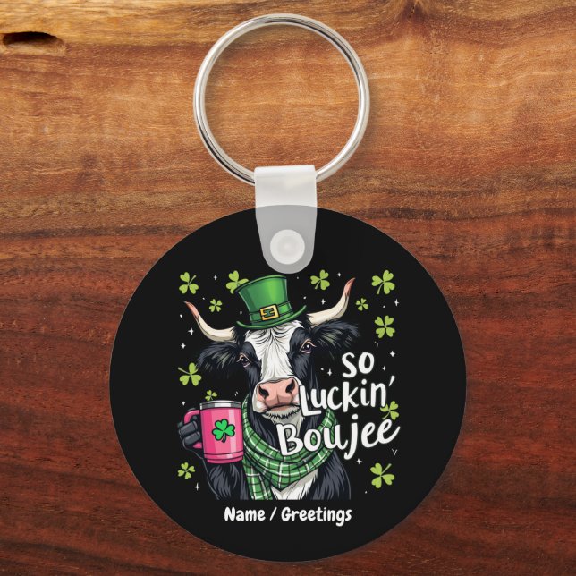 So Luckin' Boujee Retro St. Patrick's Day  Key Ring (Front)