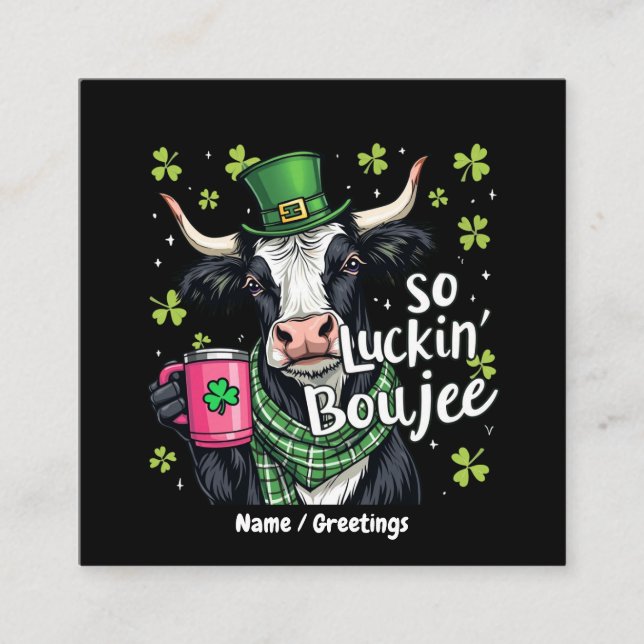 So Luckin' Boujee Retro St. Patrick's Day  Square Business Card (Front)
