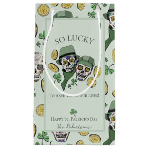 So Lucky Green St Patrick's Day Sugar Skulls Small Gift Bag
