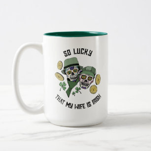 So Lucky Irish Wife Sugar Skulls Two-Tone Coffee Mug