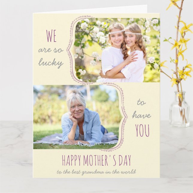 So Lucky to Have You 2 Photo Big Mother's Day Card (Yellow Flower)