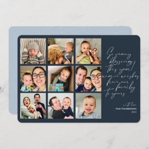 So Many Blessings Year Review Photo Collage Blue H Holiday Card