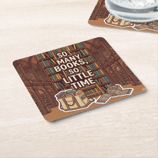 So Many Books, So Little Time Square Paper Coaster (Angled)